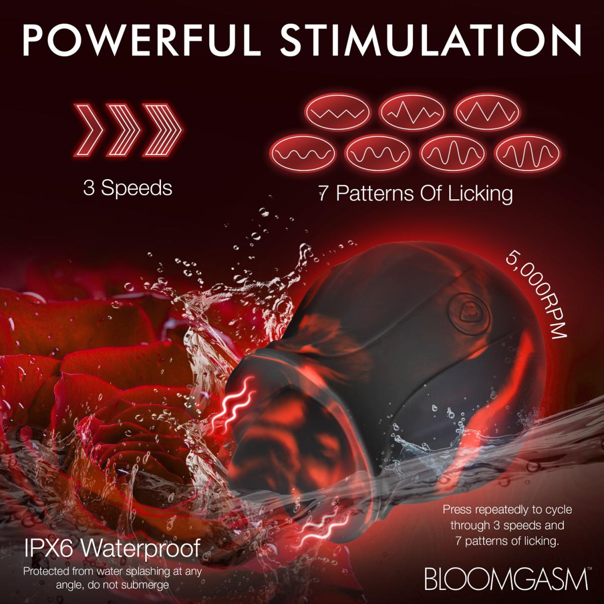 BLOOMGASM - Black Kiss Rimming Rose Vibrator - Red/Black