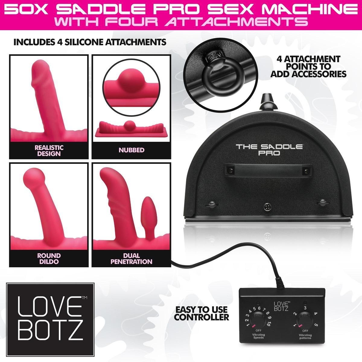 LOVE BOTZ - 50X Saddle Pro Sex Machine with 4 Attachments - Black
