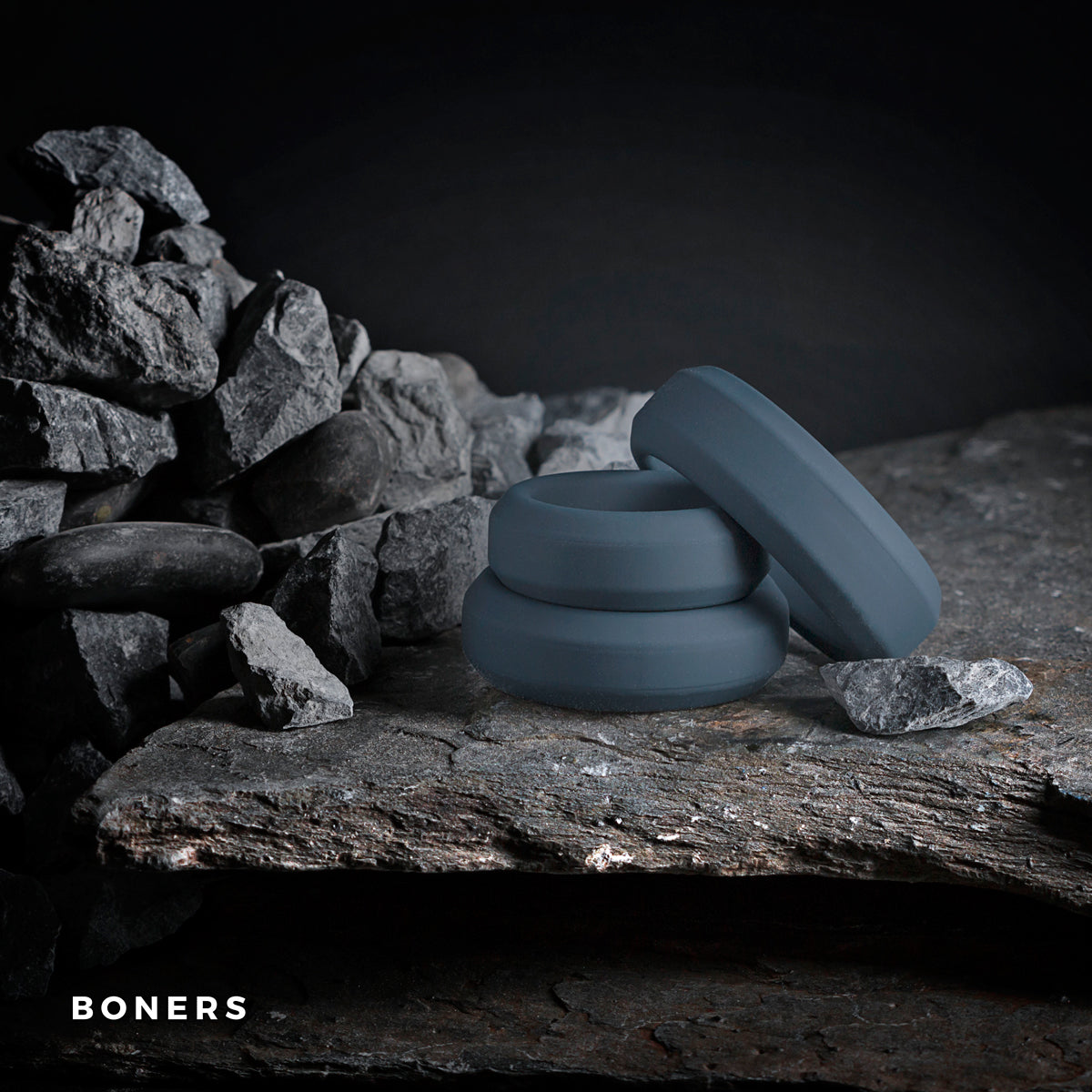 Boners 3-Piece Cock Ring Set - Grey thick
