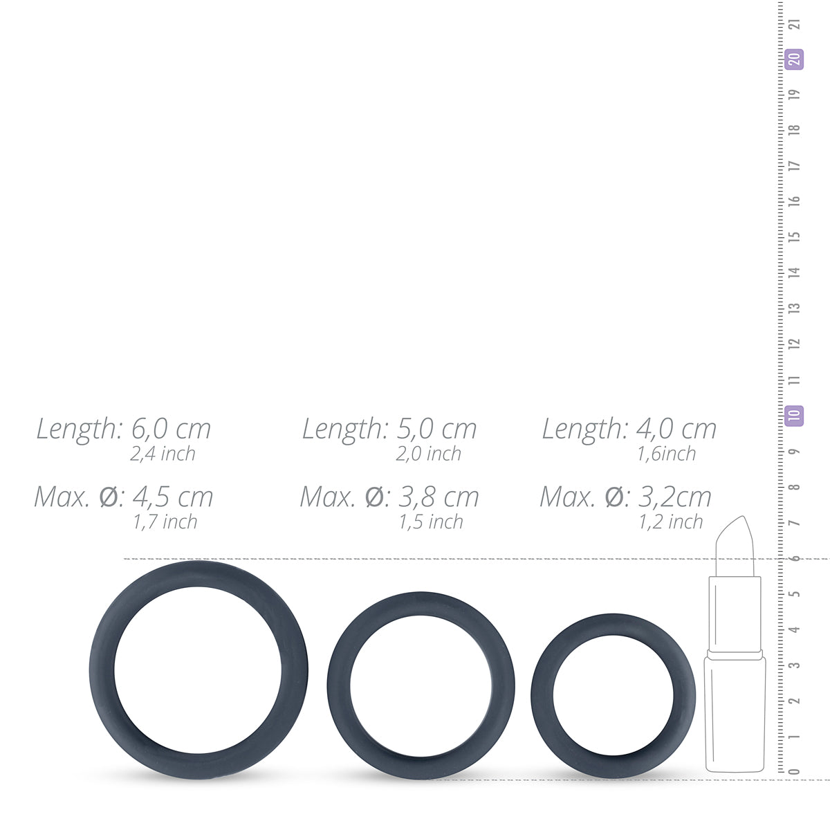 Boners 3-Piece Cock Ring Set - Grey thick