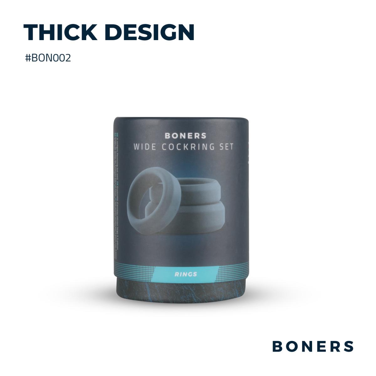 Boners 3-Piece Cock Ring Set - Grey thick