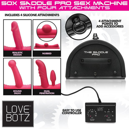 LOVE BOTZ - 50X Saddle Pro Sex Machine with 4 Attachments - Black