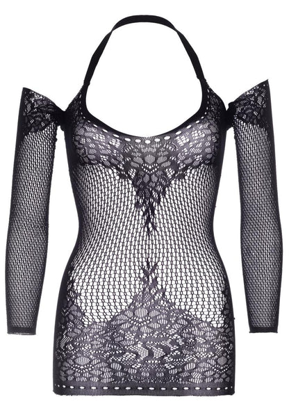Twist Halter Lace Dress - Black