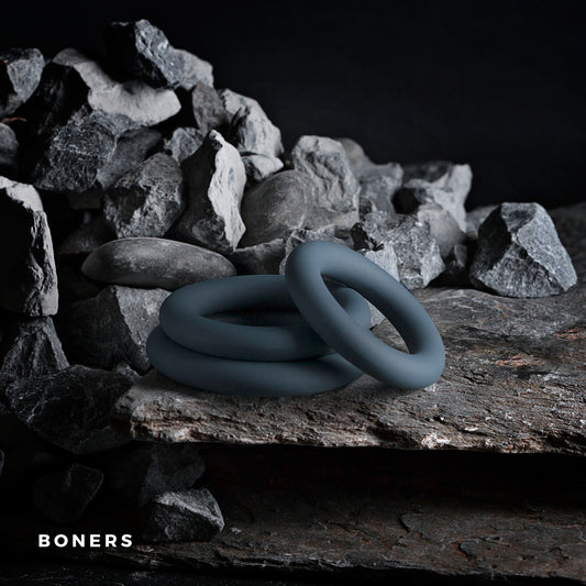 Boners 3-Piece Cock Ring Set - Grey Thin