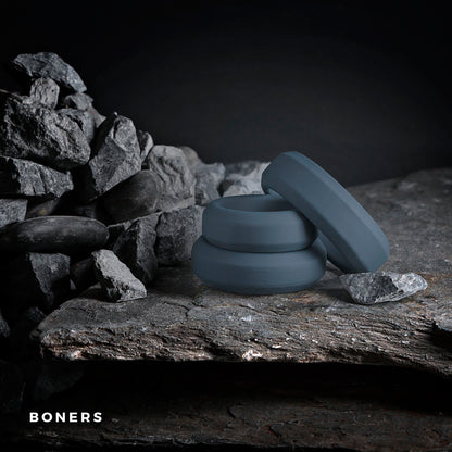 Boners 3-Piece Cock Ring Set - Grey thick