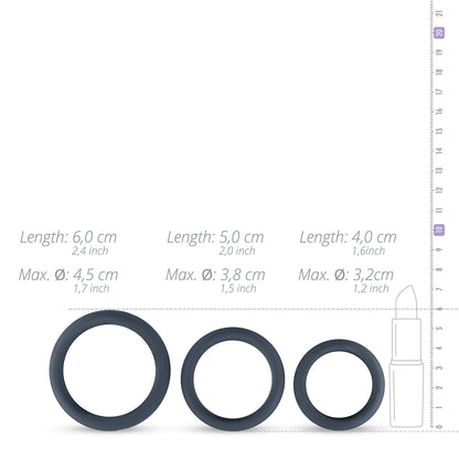 Boners 3-Piece Cock Ring Set - Grey thick