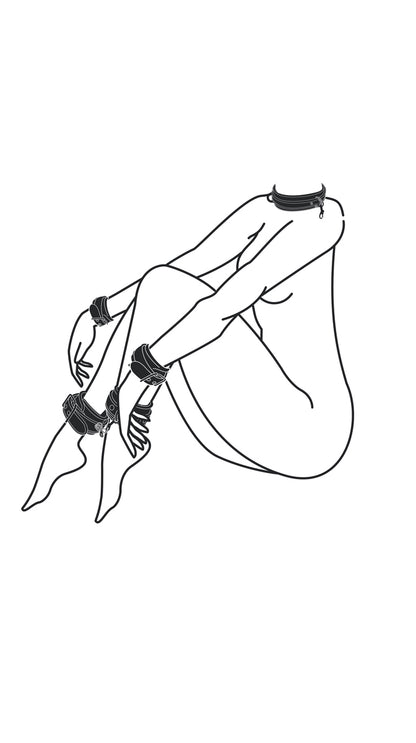 Fetish set with collar, ankle- and wrist cuffs